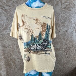 VTG 90s Wolf Graphic Print Sansegal Copper Harbor Michigan T Shirt XL USA